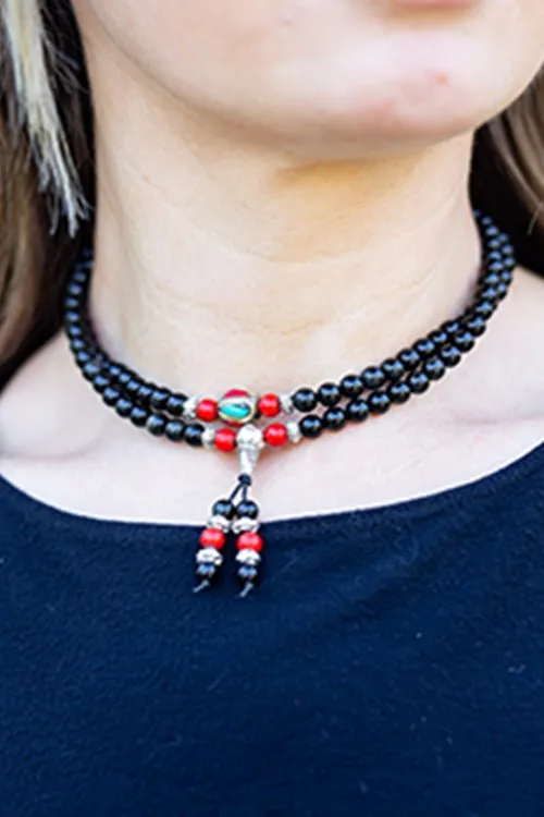 Red Cinnabar & Obsidian Mala Bracelet/Necklace