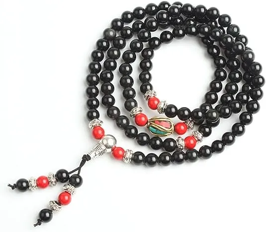 Red Cinnabar & Obsidian Mala Bracelet/Necklace