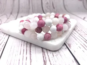 Rhodonite Pink Beaded with Lava Stone Diffuser Bracelet