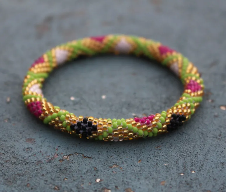 Roll Over Bohemian Glass Seed Crocheted Bracelet