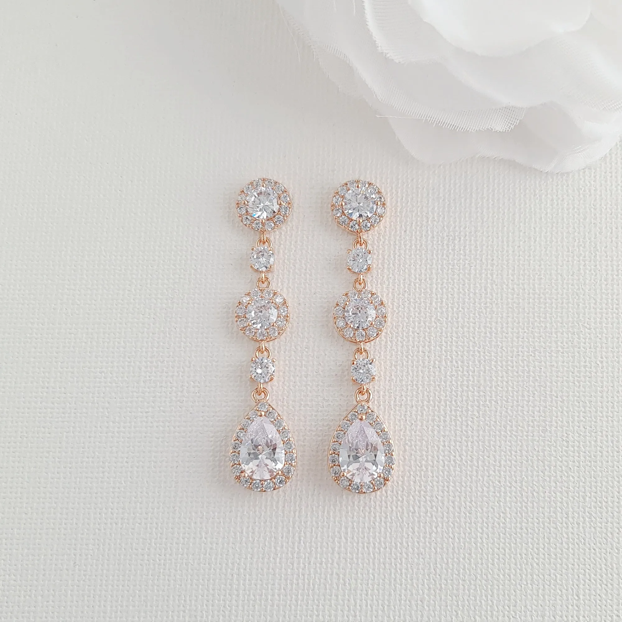 Rose Gold Earrings Bracelet Set for Brides- Reagan