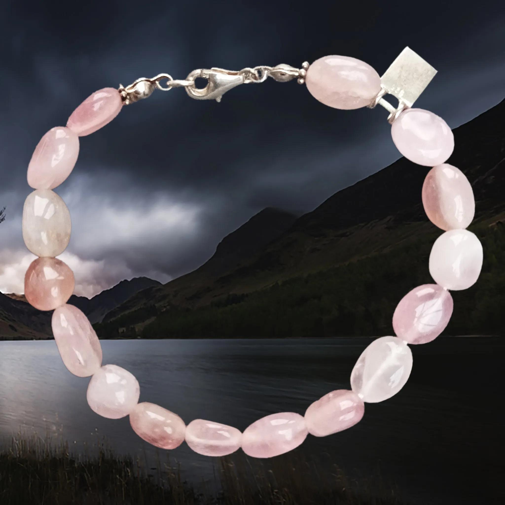 Rose Quartz & Silver Viking Bracelet