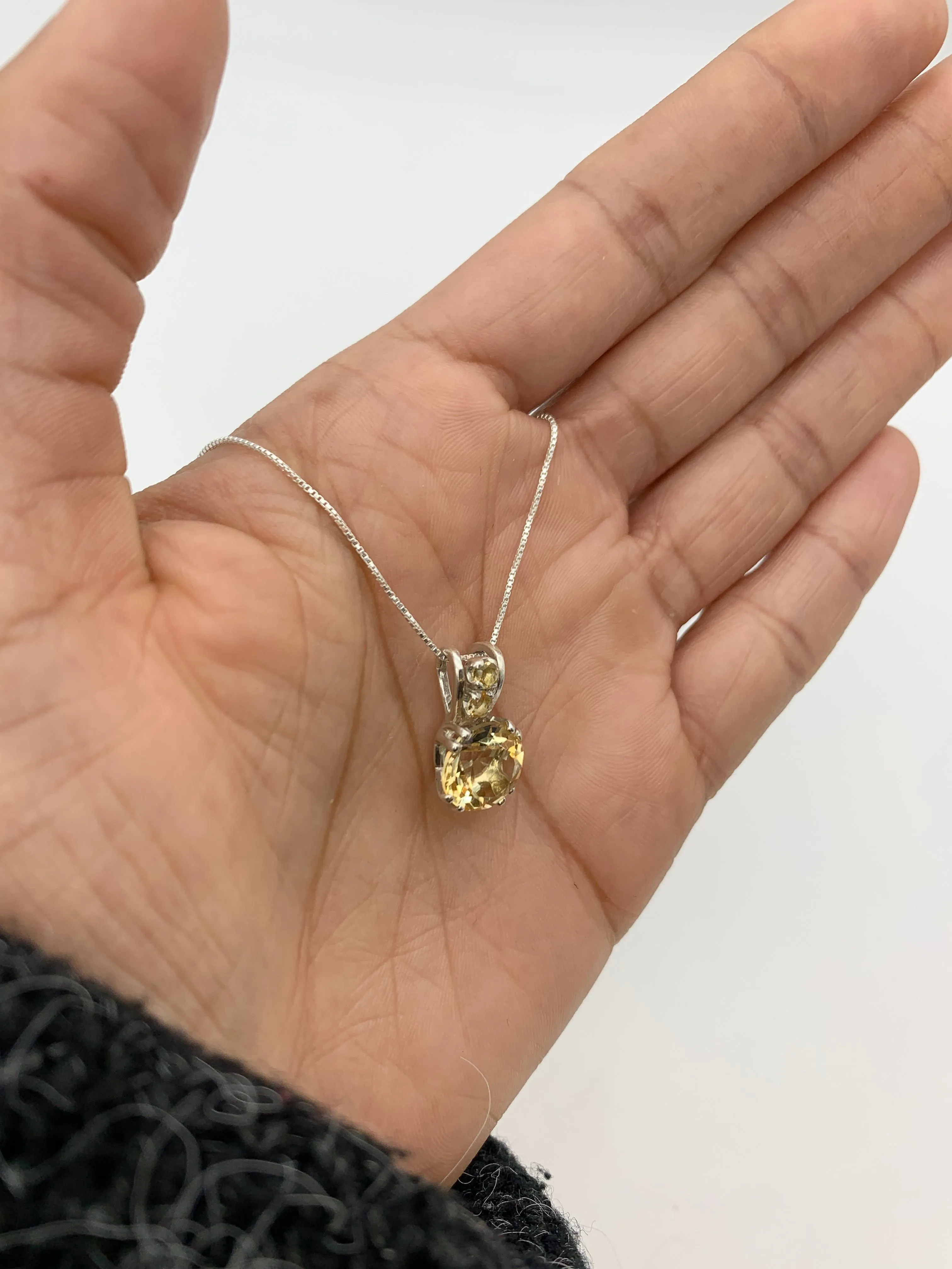 Round Citrine Pendant - Yellow Diamond Necklace - Vintage Citrine Necklace