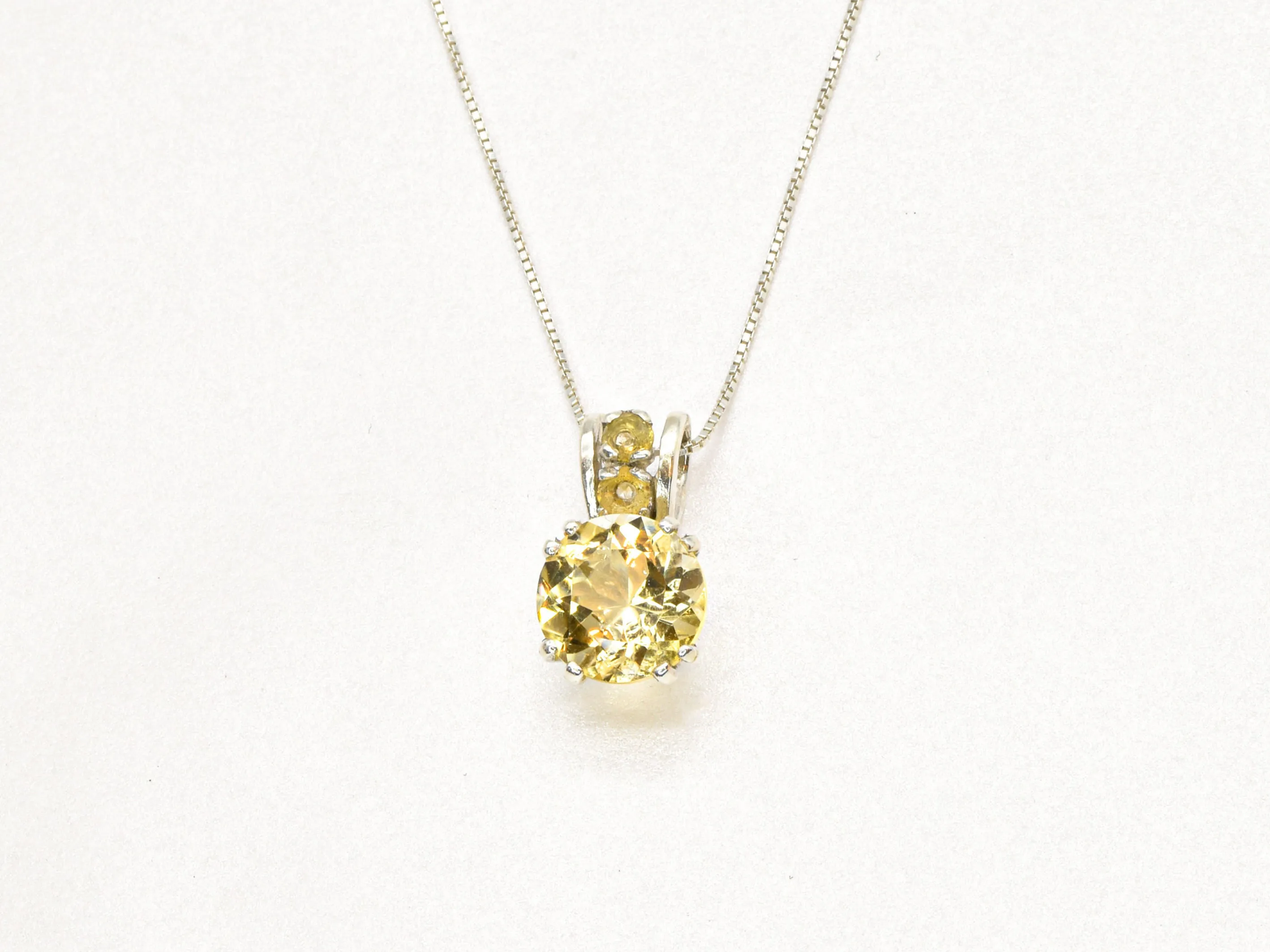 Round Citrine Pendant - Yellow Diamond Necklace - Vintage Citrine Necklace