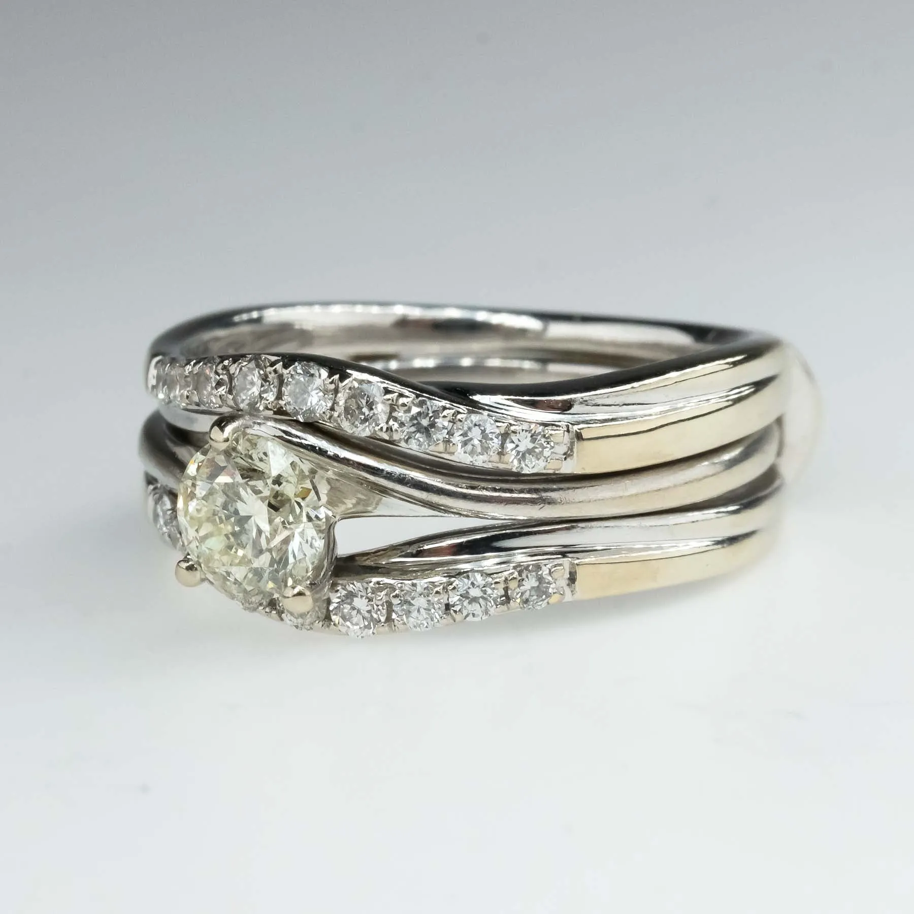 Round Diamond Solitaire Engagement Ring with Diamond Accented Wrap Bridal Set