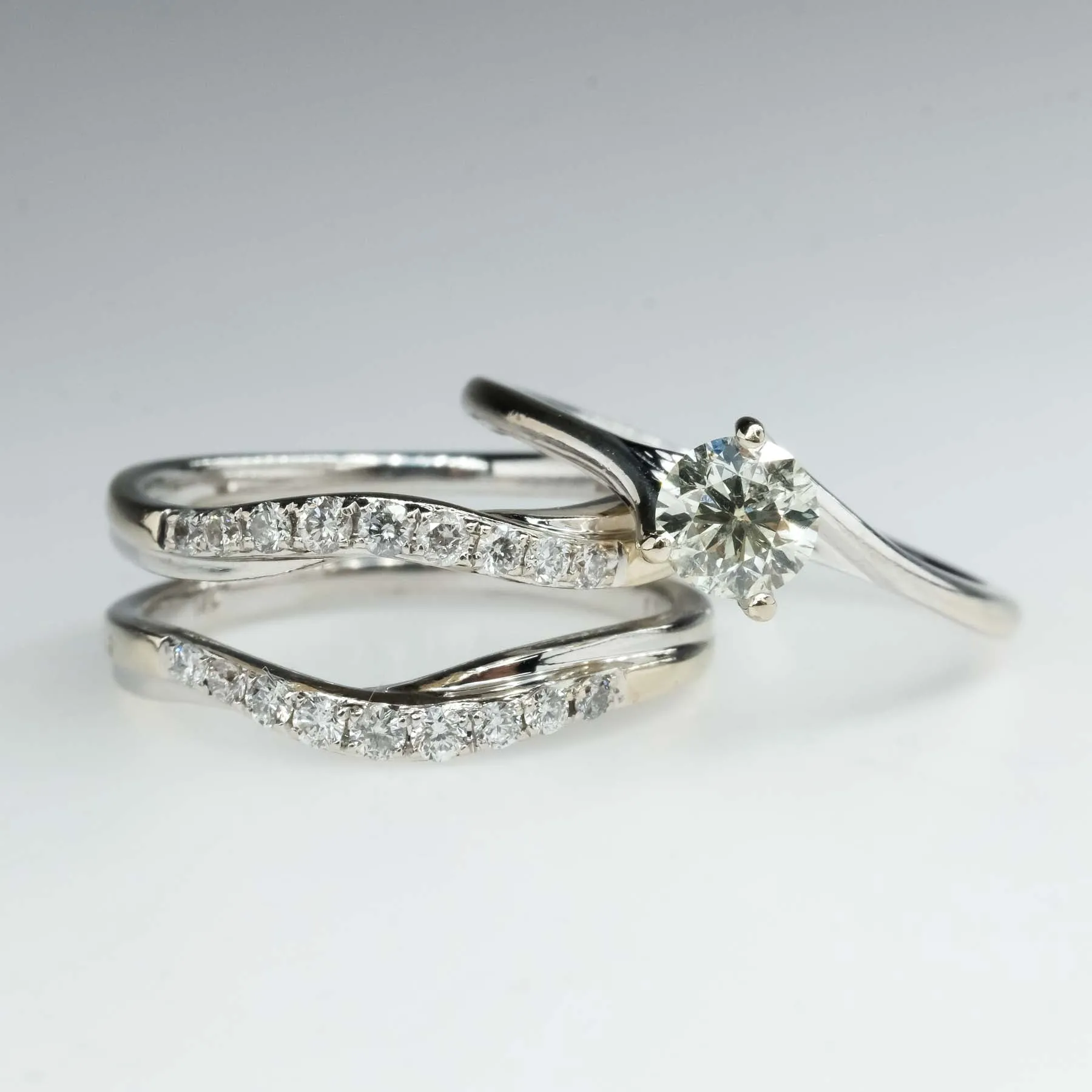 Round Diamond Solitaire Engagement Ring with Diamond Accented Wrap Bridal Set