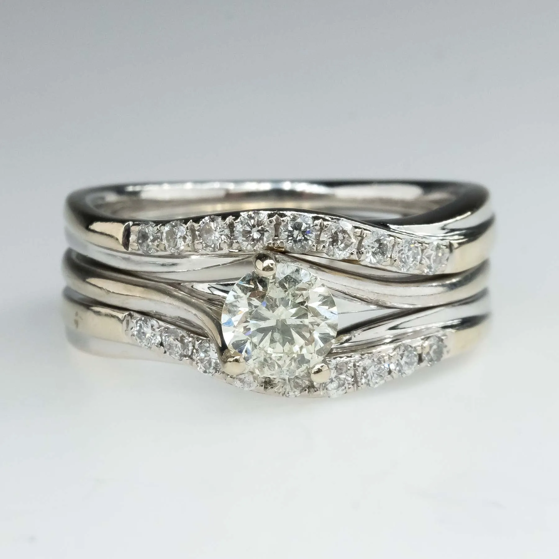 Round Diamond Solitaire Engagement Ring with Diamond Accented Wrap Bridal Set