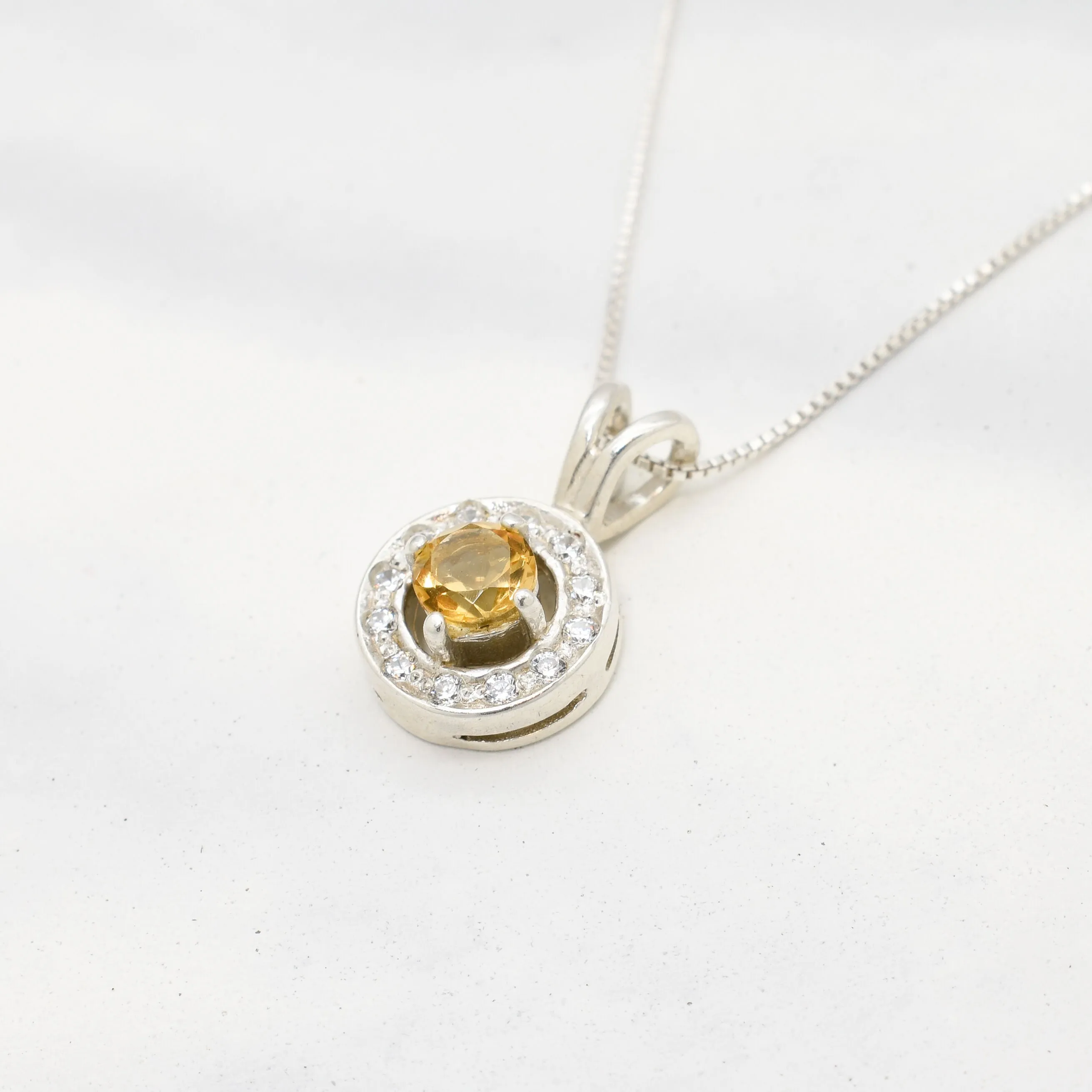 Round Yellow Pendant- Natural Citrine Necklace, November Birthstone Necklace