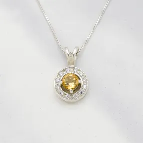 Round Yellow Pendant- Natural Citrine Necklace, November Birthstone Necklace