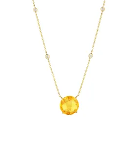 Sabel Collection Yellow Gold Citrine and Diamond Station Necklace