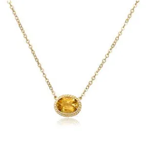 Sideways Oval Citrine with Rope Halo Necklace