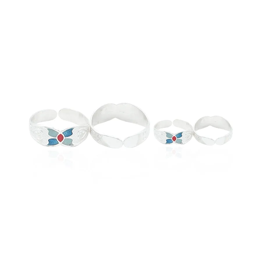 Silver Blue Two Combo pair Toe Rings