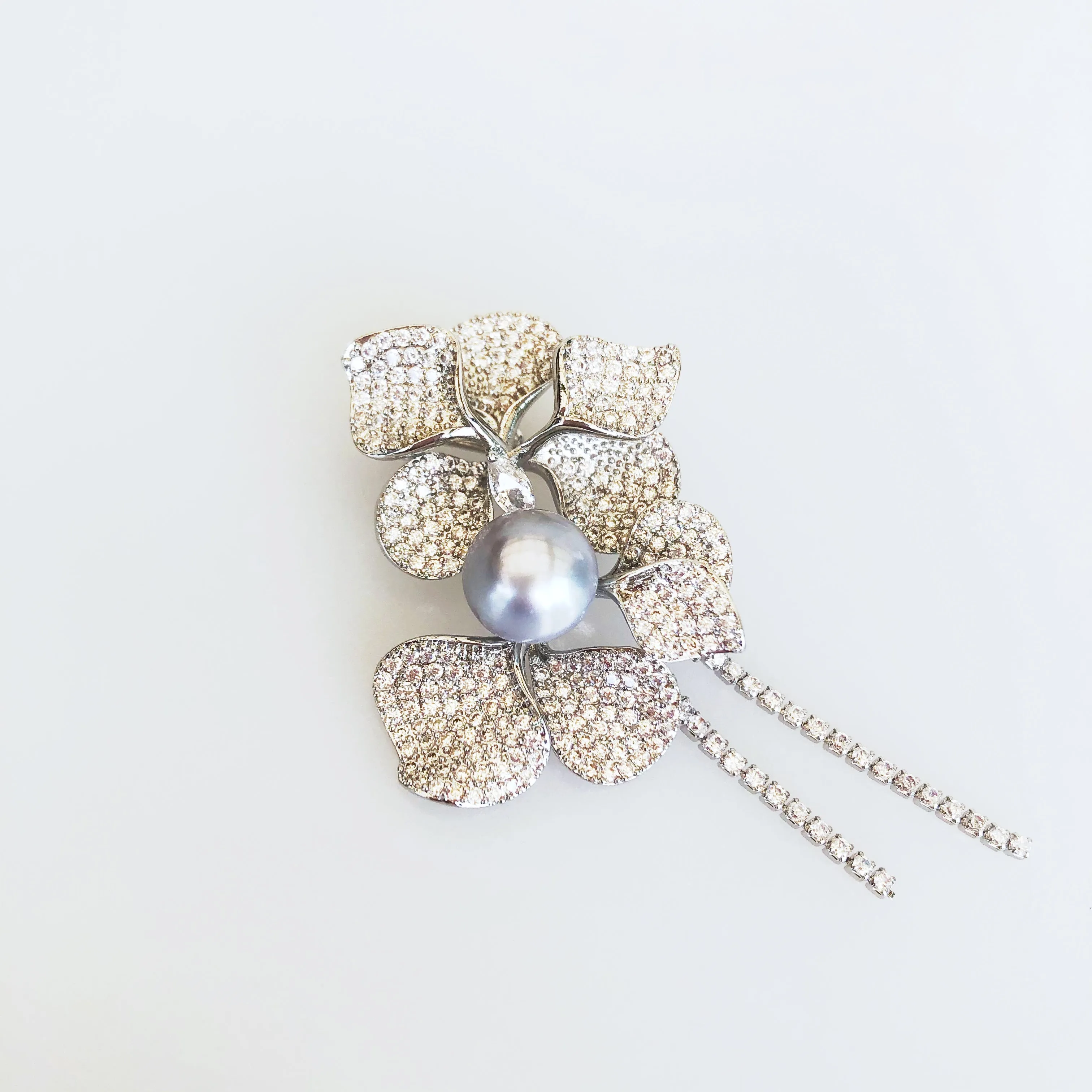 Silver Plated Orchid Zircon Brooch Pendant