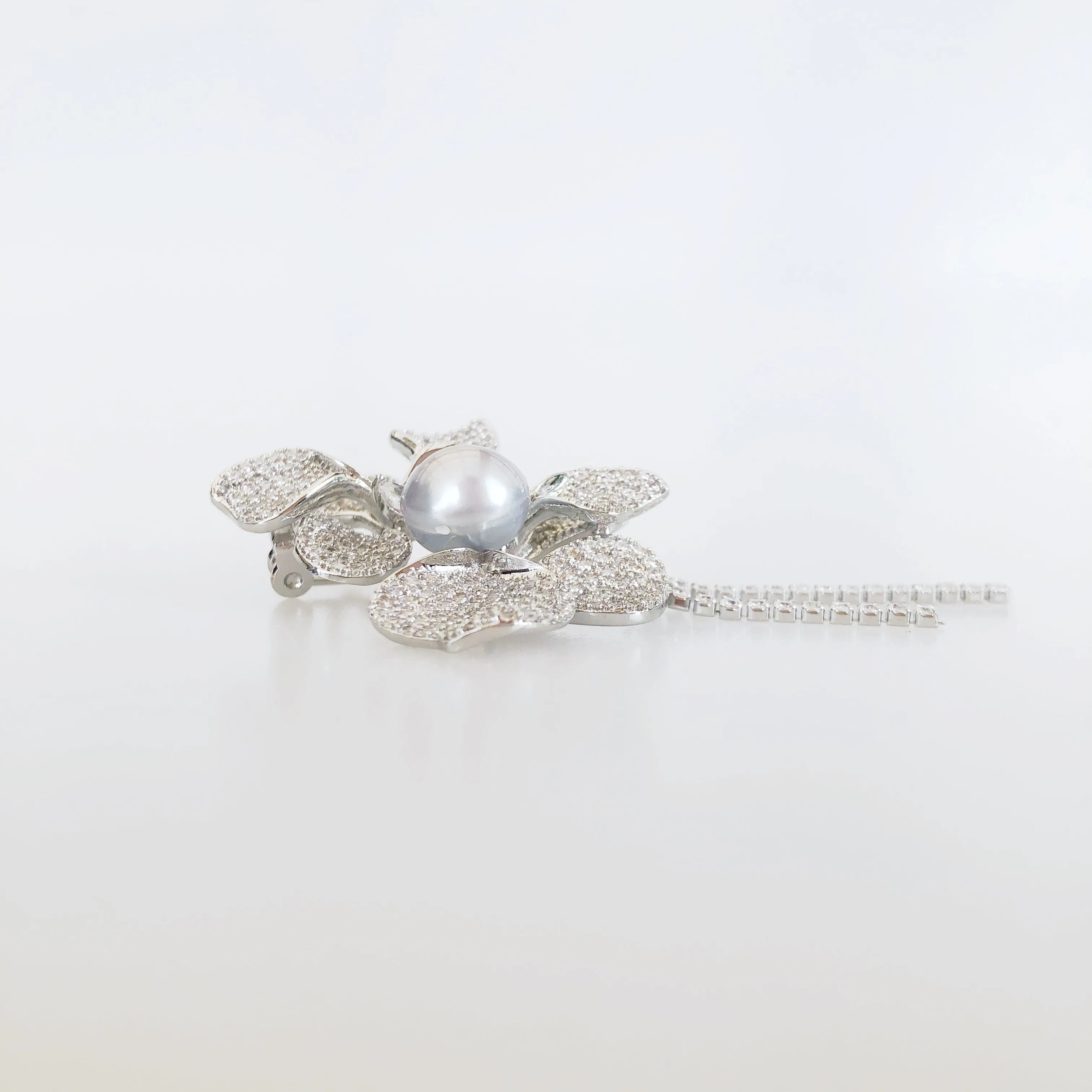 Silver Plated Orchid Zircon Brooch Pendant