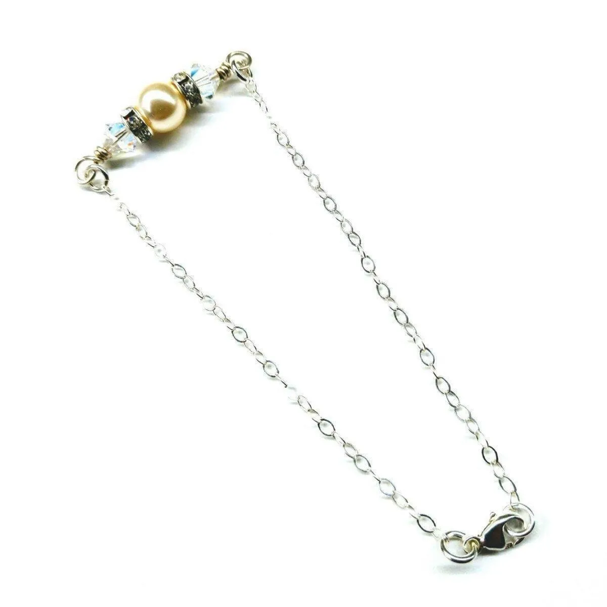 Silver Swarovski Crystal Pearl Bar Bridal Bracelet