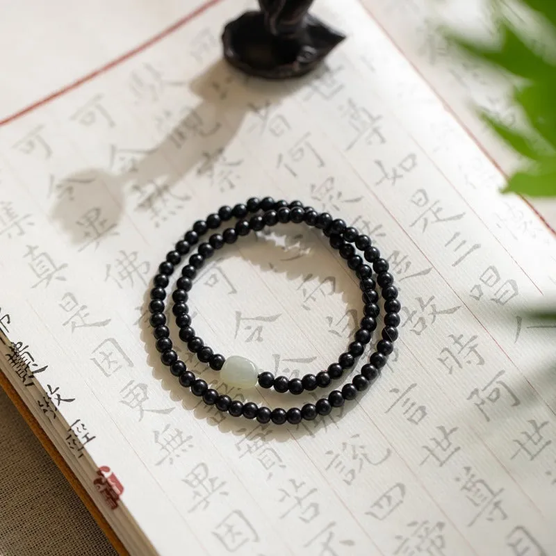 Simple Hetian Jade Bracelet with Sterling Silver Beads