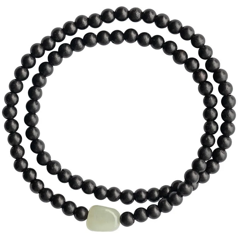 Simple Hetian Jade Bracelet with Sterling Silver Beads