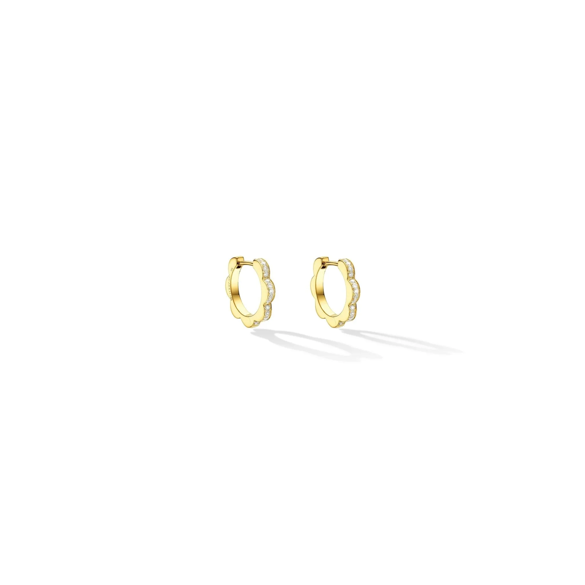 Small Yellow Gold Triplet Hoop Earrings with Black and White Diamonds