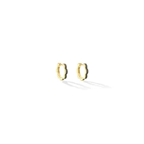 Small Yellow Gold Triplet Hoop Earrings with Black and White Diamonds