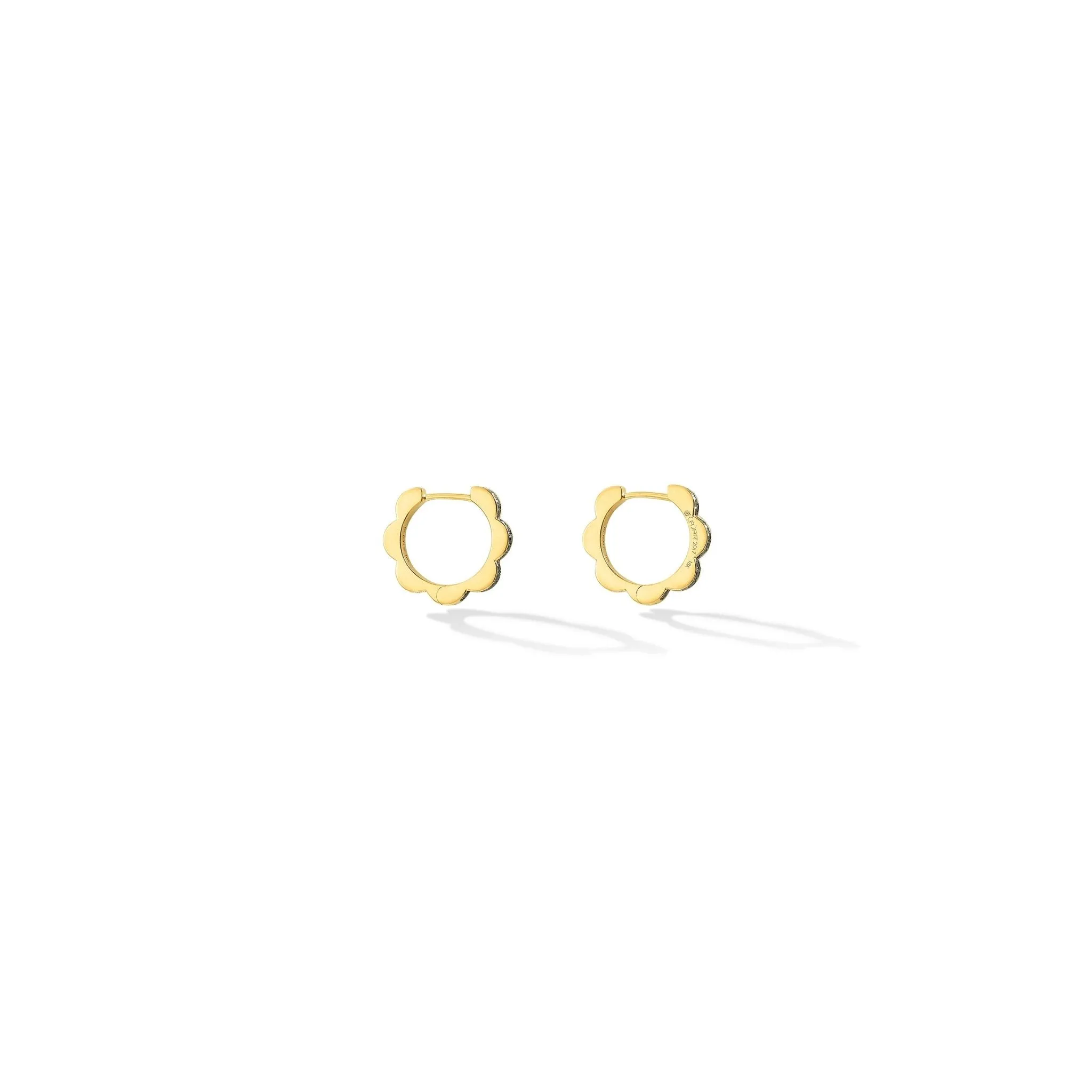 Small Yellow Gold Triplet Hoop Earrings with Black and White Diamonds