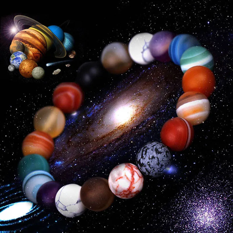 Solar System Eight Stone Planet Bracelet Planets Natural Stone Mala Bead Strand Bracelet For Men Women Handmade Universe Solar Chakra Bracelet Jewelry