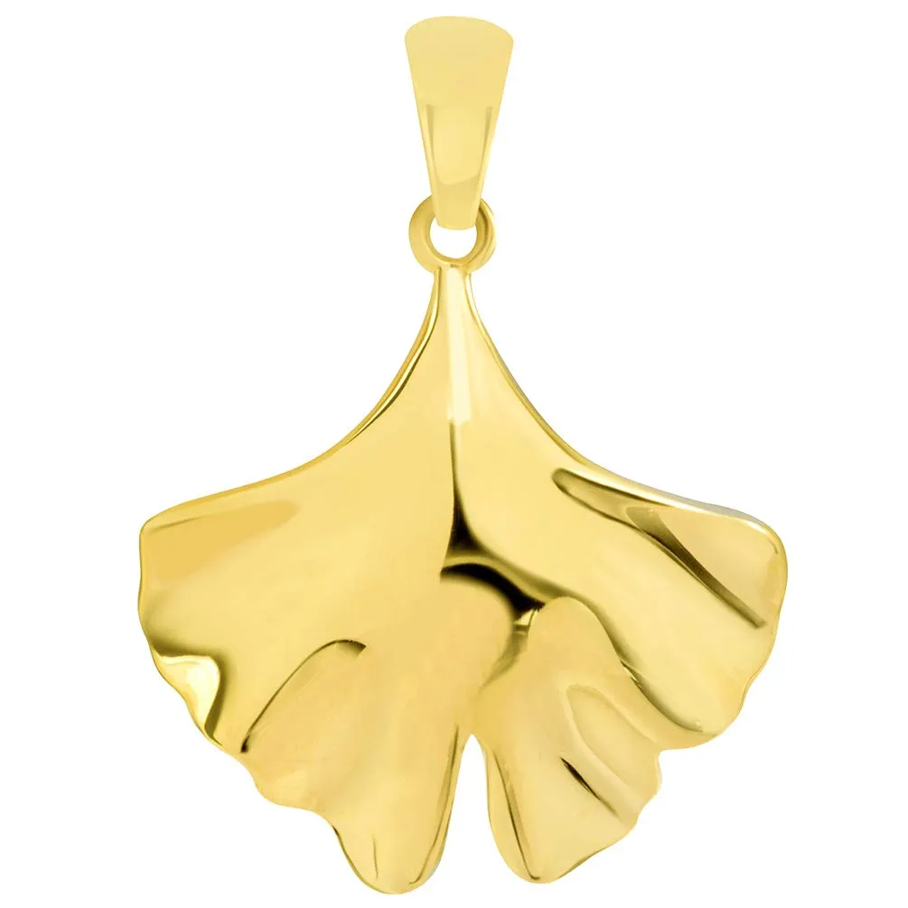 Solid 14k Yellow Gold Japanese Ginkgo Biloba Leaf Pendant