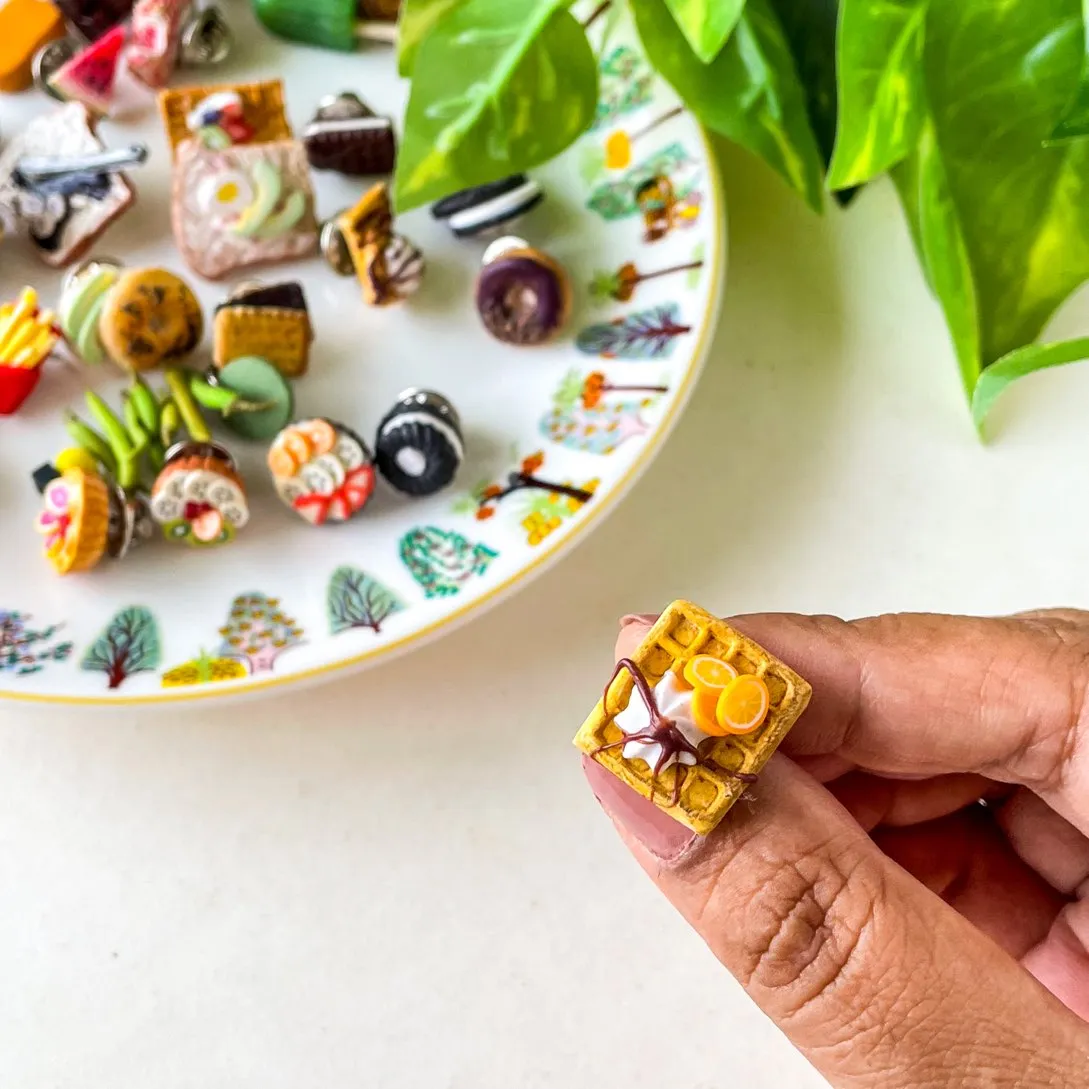 Square Waffle With Mini Citrus Fruit Lapel Brooch Pin