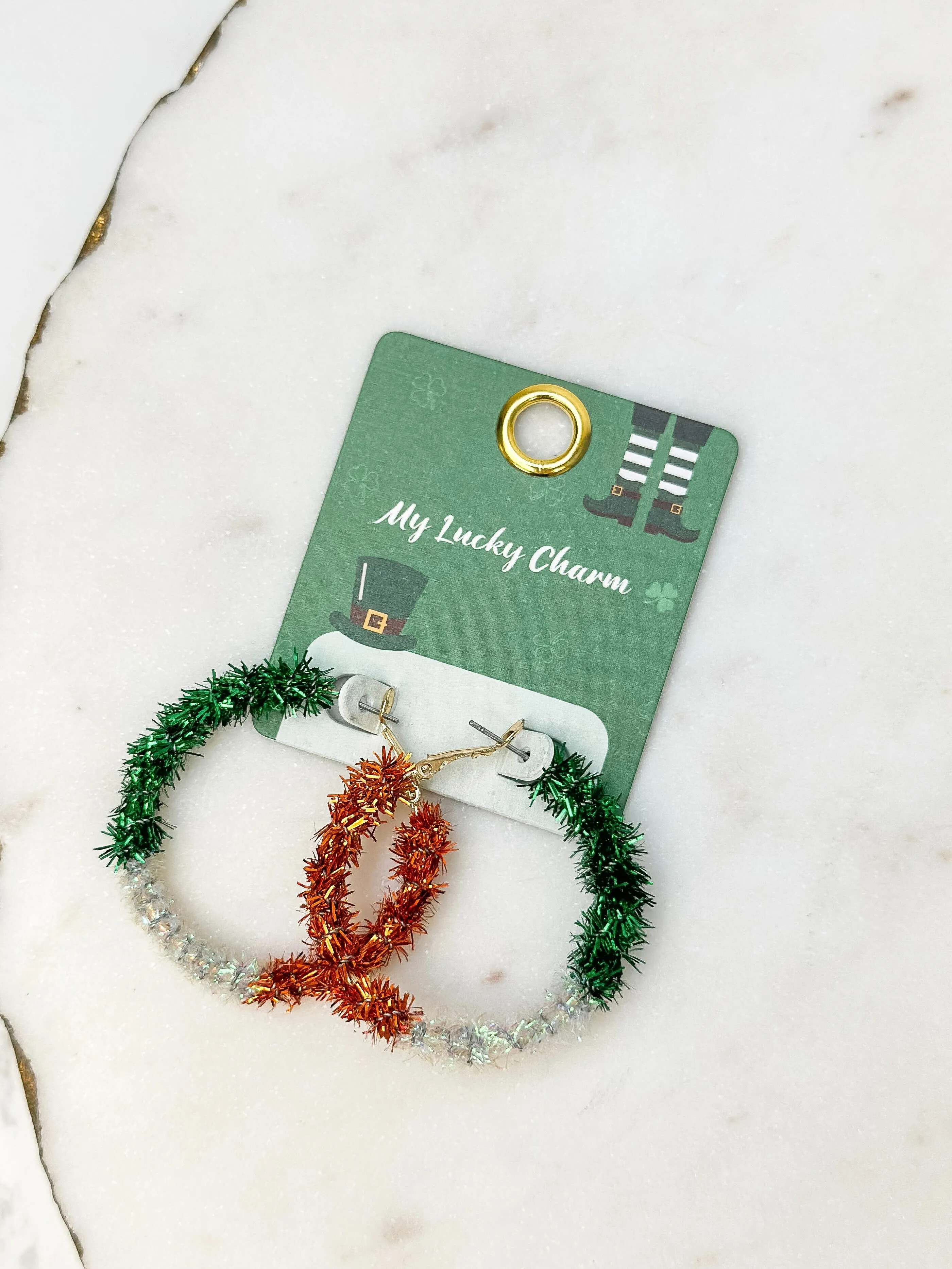 St. Patrick's Day Tinsel Hoop Earrings