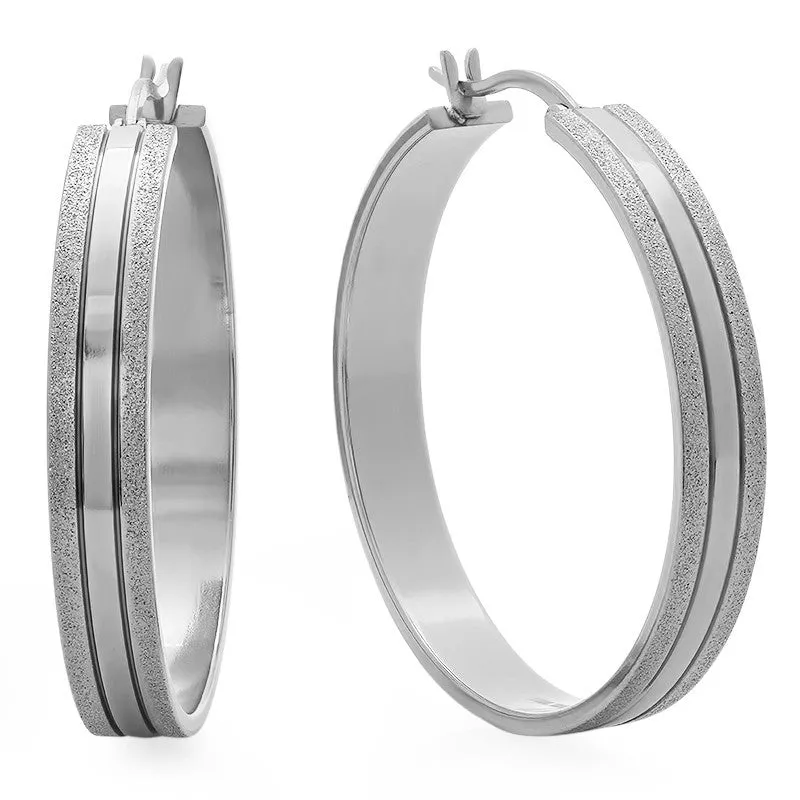 Stainless Steel Glittery Hoop Earrings 40mm