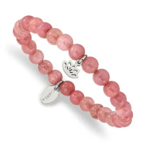 Stainless Steel Lotus Charm Pink Jade Stretch Bracelet