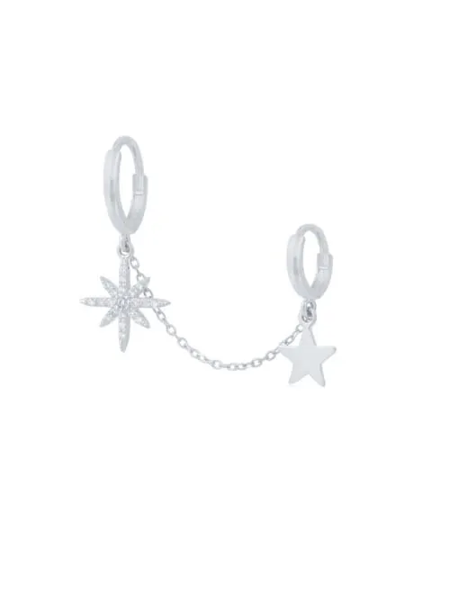 Star Double Hoop Earrings, 925 Sterling Silver Hypoallergenic Zircon Double Hoop Earrings