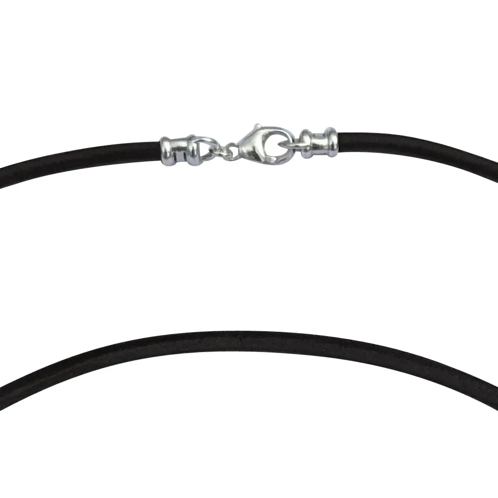 Sterling Silver 3mm Thick Black Leather Cord Necklace