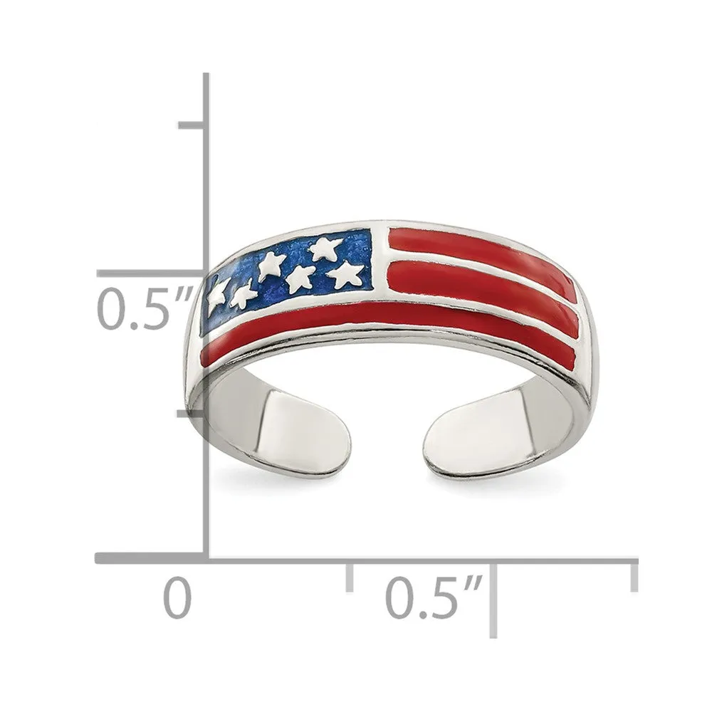 Sterling Silver American Flag Toe Ring