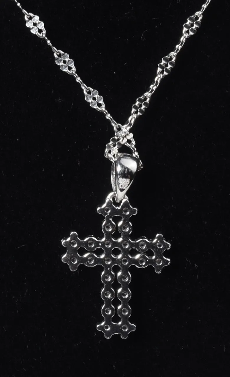 Sterling Silver Cubic Zirconia Crucifix Pendant on Milor Sterling Silver Twisted Rope Link Chain Necklace