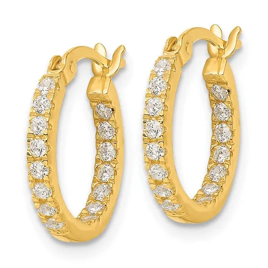 Sterling Silver Gold Plated Inside and Out CZ Round Hoop Earrings