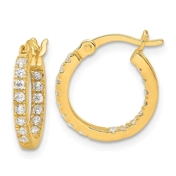 Sterling Silver Gold Plated Inside and Out CZ Round Hoop Earrings