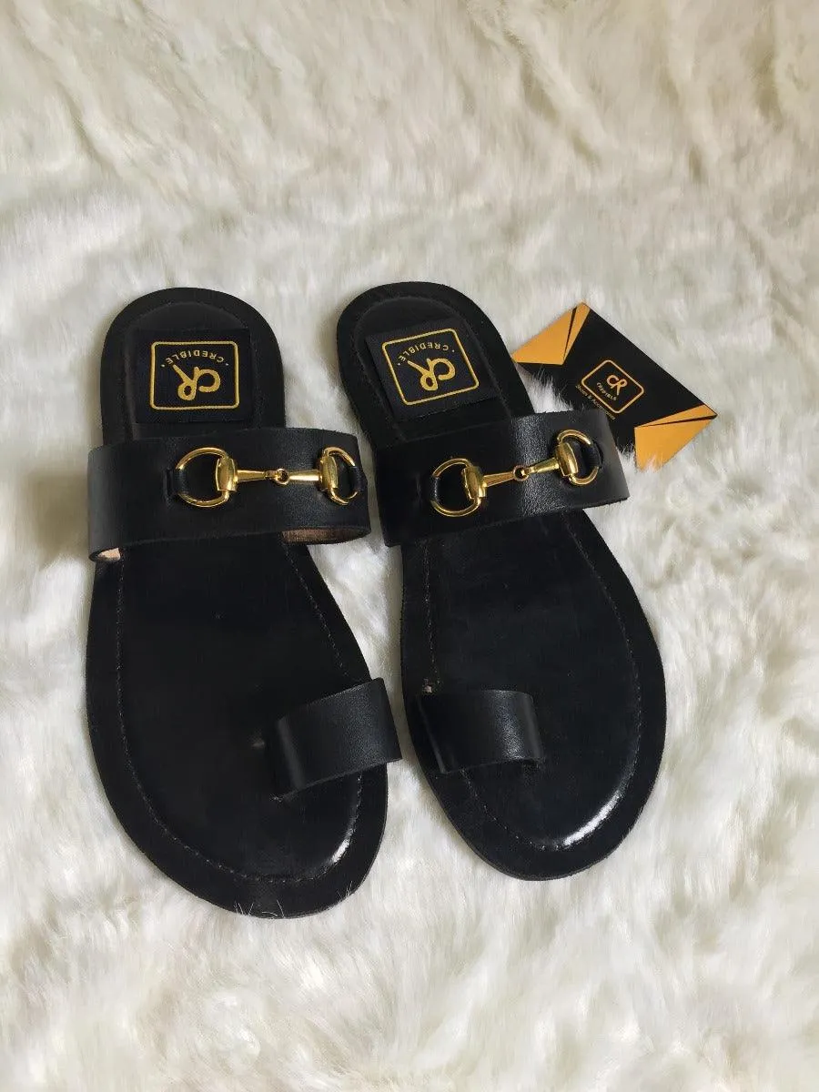 Strapped Toe Ring Slippers by Credible Black