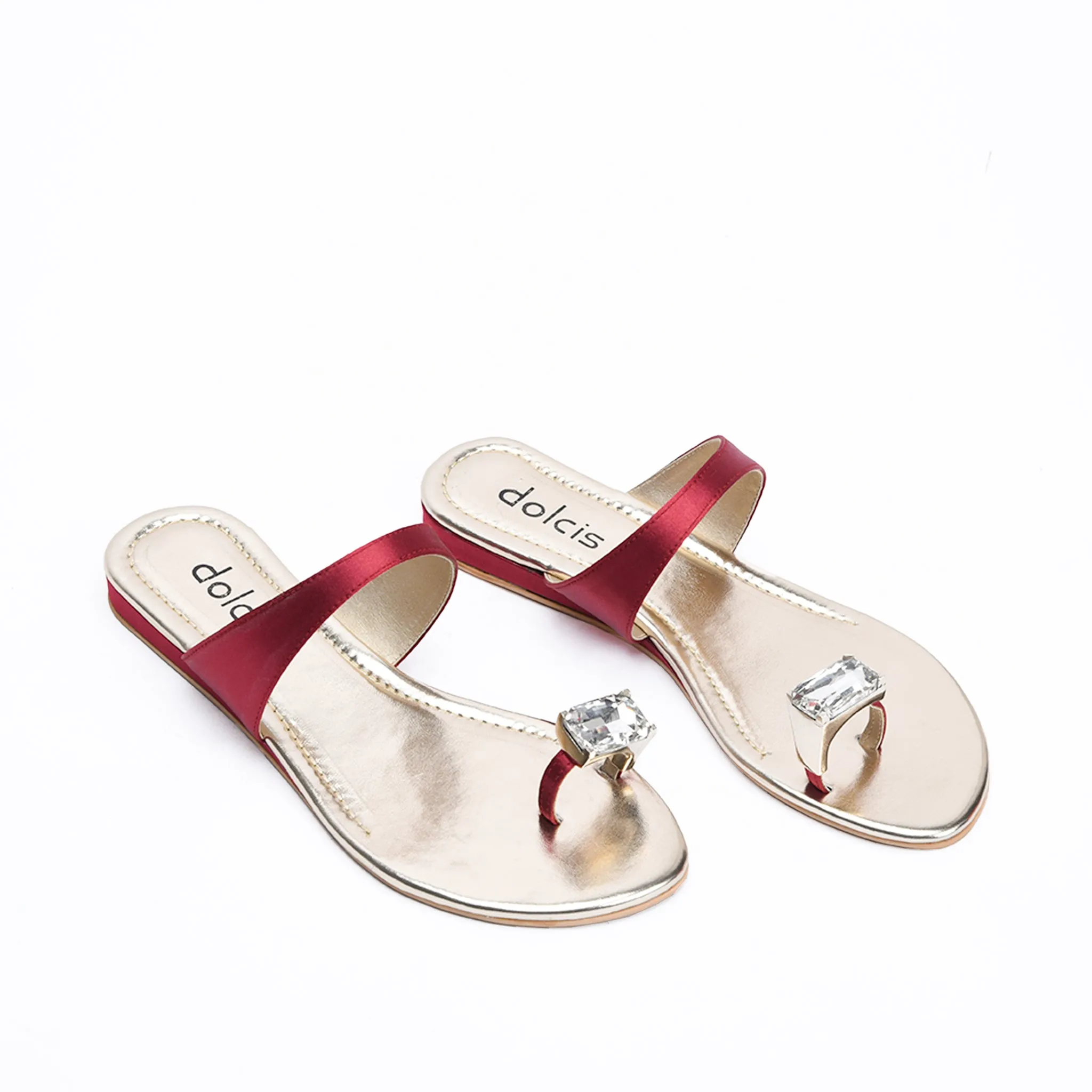 Stylish Red Toe-Ring Slippers | 796Q-M