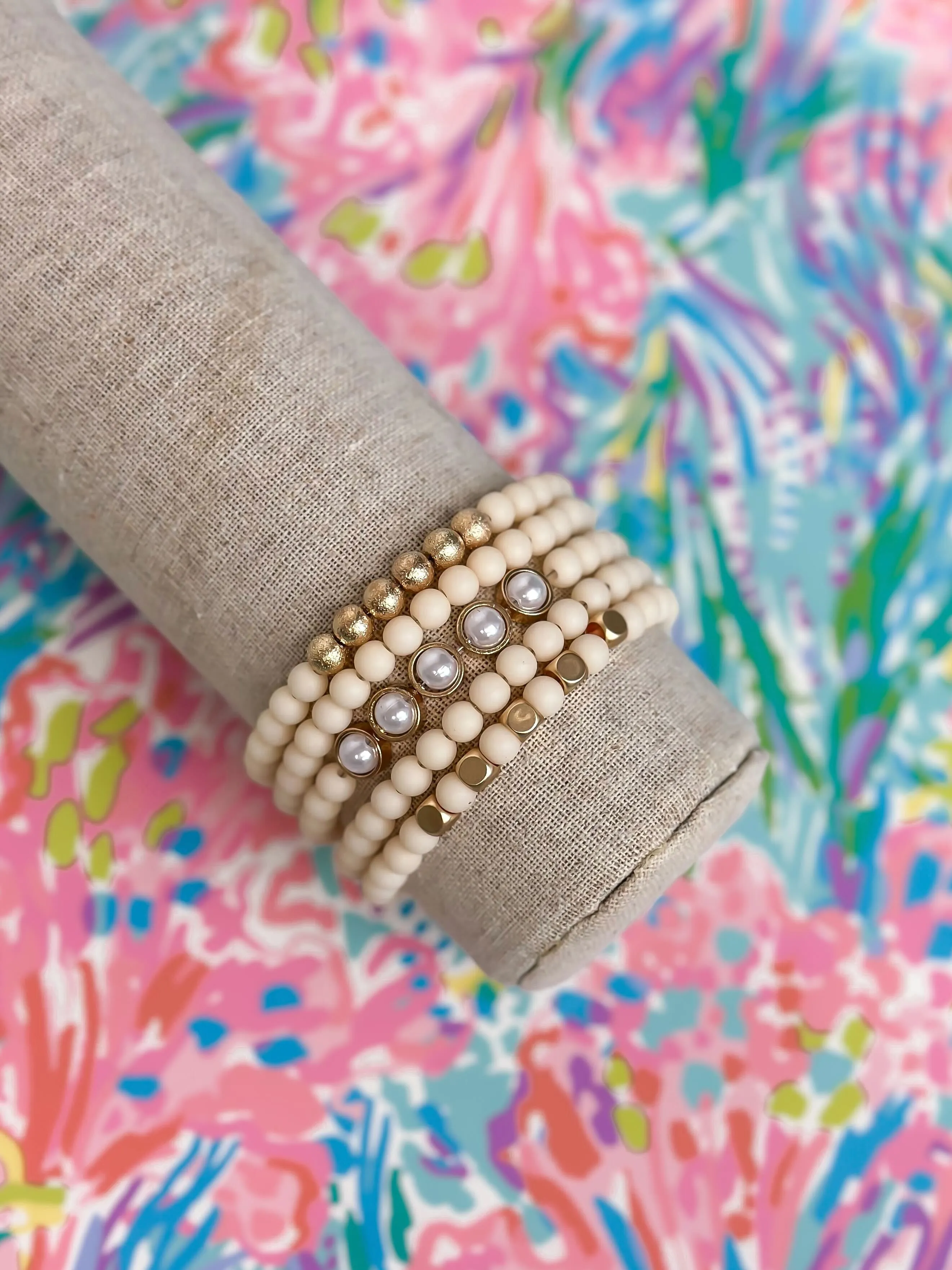 Summer Pearl Magnetic Bracelet Stack - Ivory