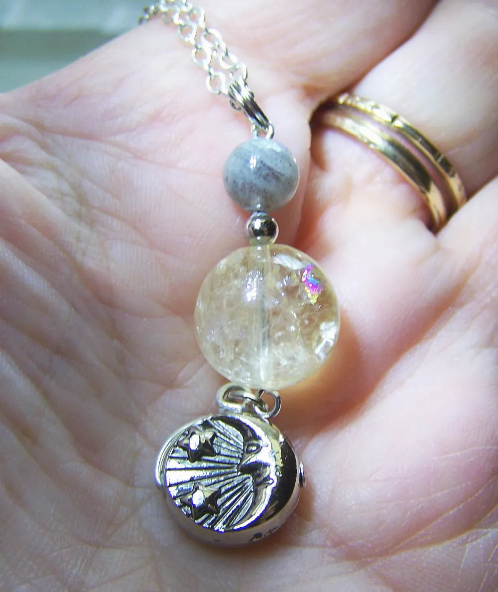 Sun and Moon Citrine Labradorite Gemstone Pendant Necklace