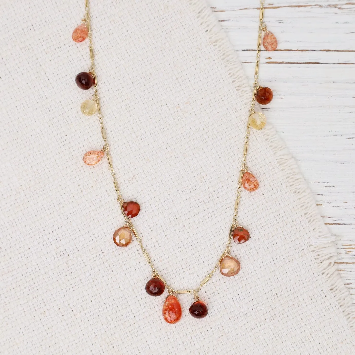 Sunstone, Garnet, Citrine, Zircon, Gold Fill Long Necklace