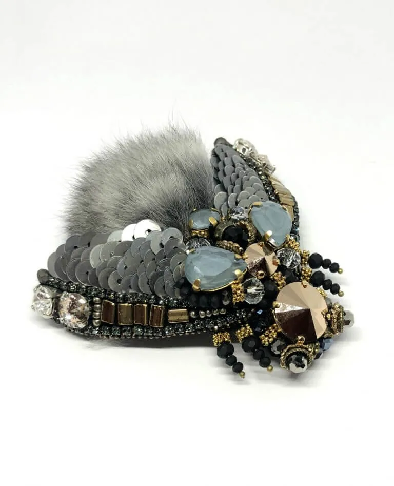 Swarovski Brooch with Chinchilla Fur