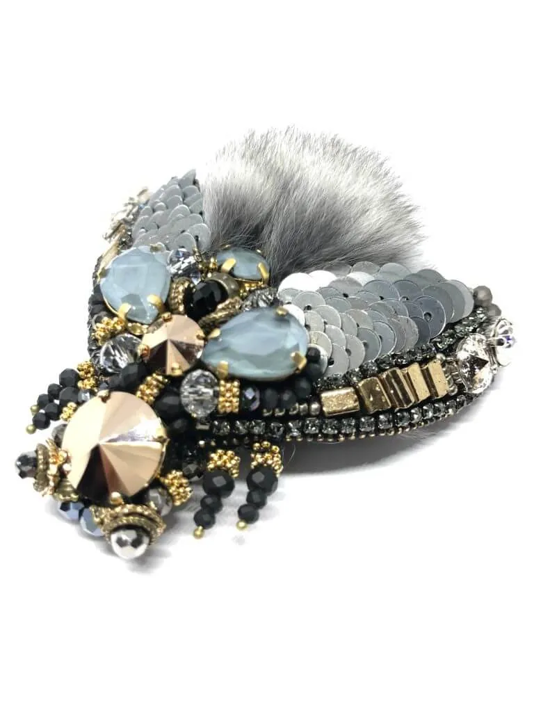 Swarovski Brooch with Chinchilla Fur