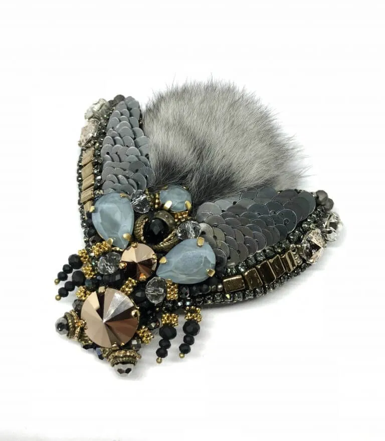 Swarovski Brooch with Chinchilla Fur