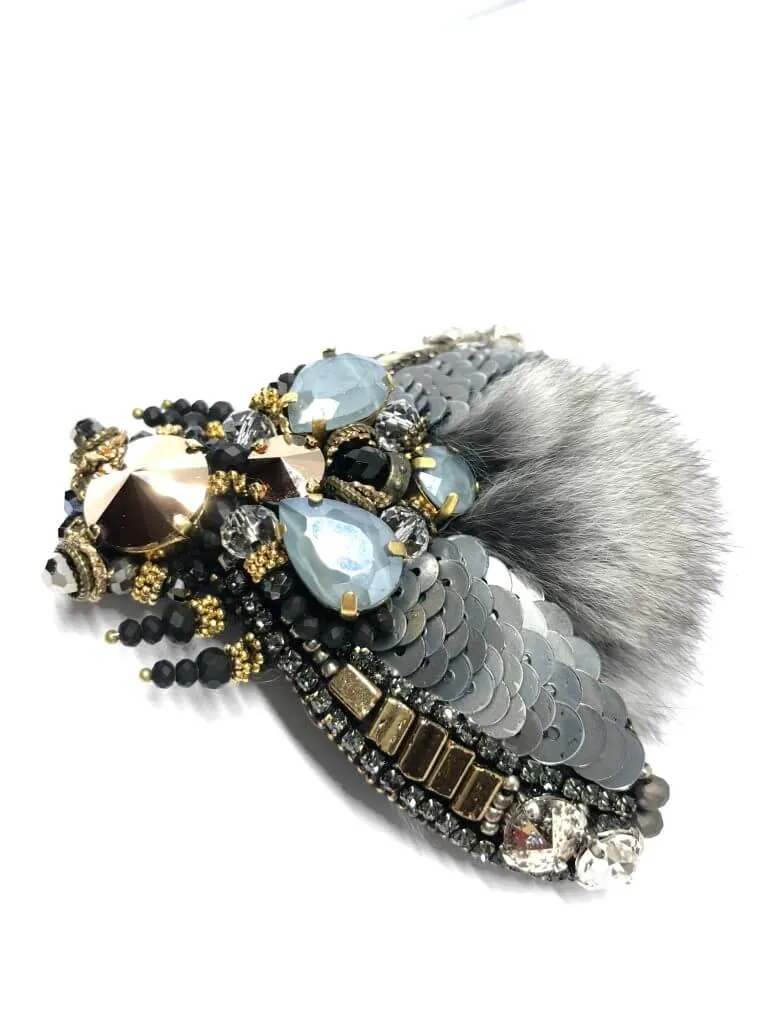 Swarovski Brooch with Chinchilla Fur