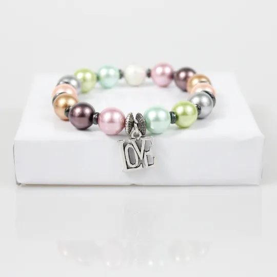 Tahitian Pearls Love Charm Bead Bracelet