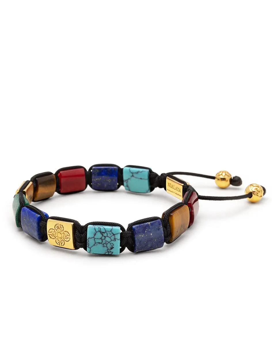 The Dorje Flatbead Collection - Blue Lapis, Green Jade, Brown Tiger Eye, Red Jade and Turquoise