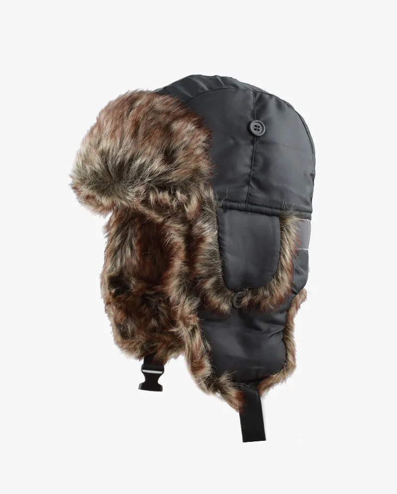 The Hat Depot - Safety Reflective Faux Fur Aviator Trapper