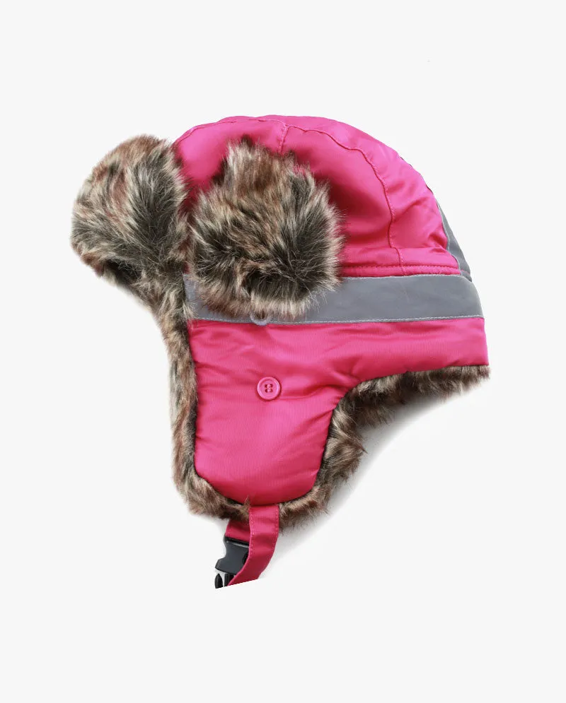 The Hat Depot - Safety Reflective Faux Fur Aviator Trapper