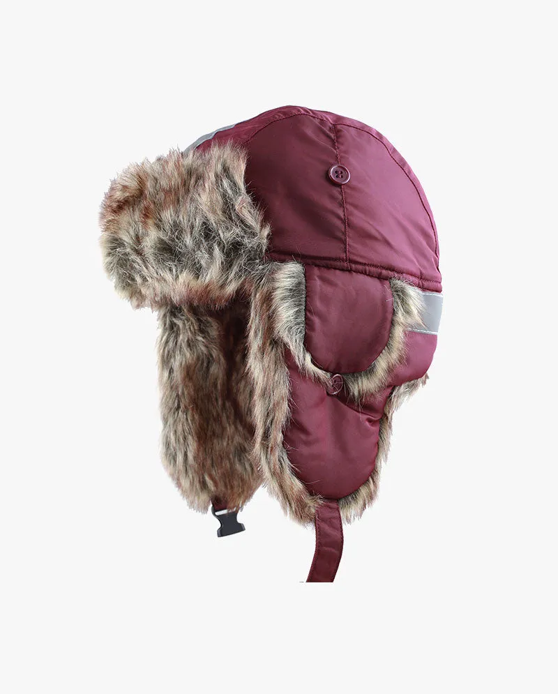 The Hat Depot - Safety Reflective Faux Fur Aviator Trapper